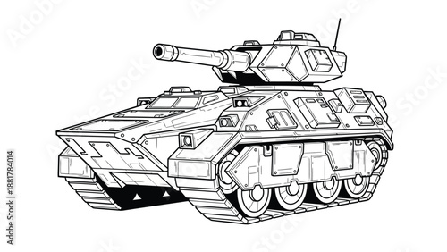 Illustrative Outline of a Futuristic Military Armored Vehicle on Tracks