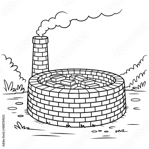 Brick kiln illustration vector style coloring page 