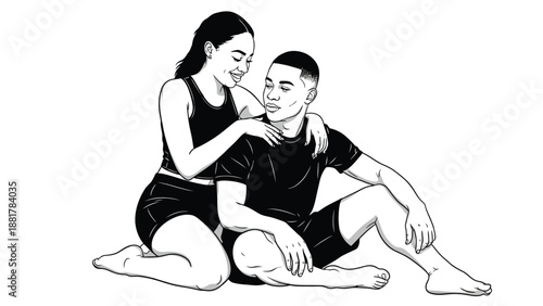 Intimate portrait of a loving couple sharing a tender moment in monochrome simplicity