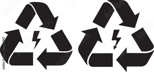 Recycle icon with electricity silhouette illustration