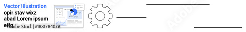 Workflow design, data analysis, process management, automation, business solutions, productivity. Gear with chart and connecting lines. Workflow design and data analysis concepts