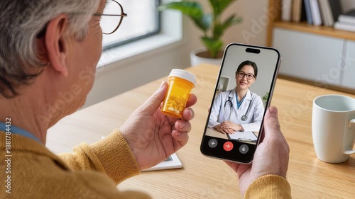 Senior Patient Using Telemedicine App for Prescription Medication Guidance