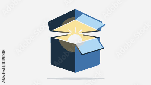 Blue box opening to reveal a bright light inside.