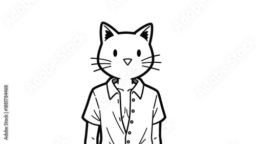 Whimsical cartoon cat character dressed in a collared shirt for a simple yet charming design