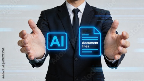 Businessman with AI and document icons
