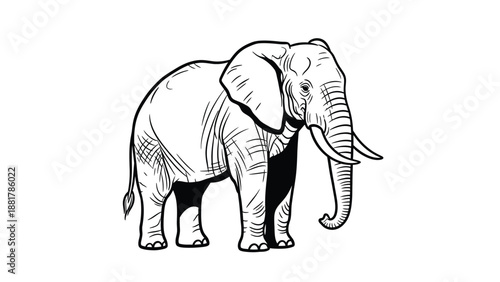 A Majestic Silhouette of an Elephant Drawn in a Classic Black and White Sketch Style