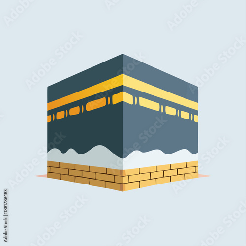The Kaaba in Mecca vector illustration. Holy cubic structure of Islam, symbol of Hajj and Umrah pilgrimage in Saudi Arabia.