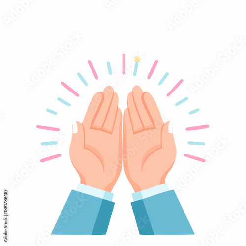 Vector Illustration of Hands Clapping or Raised in Praise and Celebration Gesture with Bright Glowing Effect