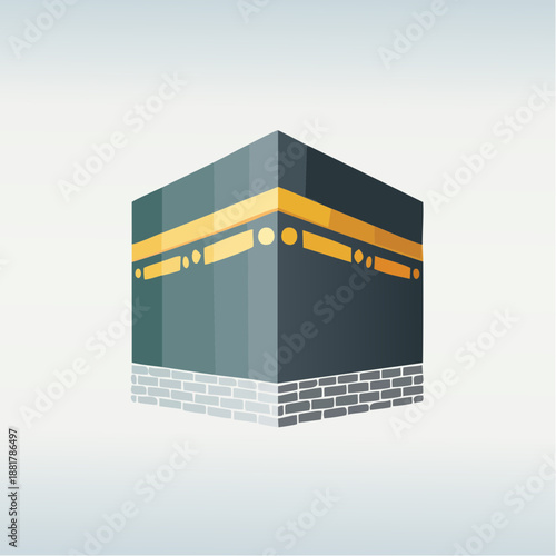 Stylized Kaaba Vector Illustration. Holy building of Mecca, Saudi Arabia. Islamic symbol for Hajj and Umrah pilgrimage.