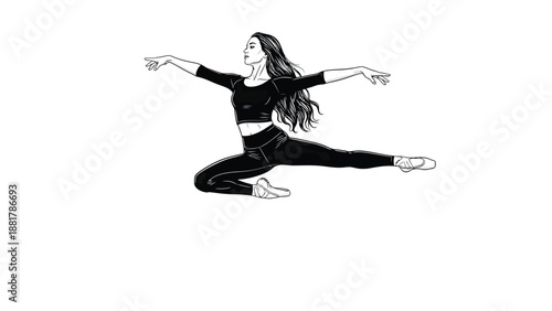 Dynamic Ballet Dancer Mid-Leap Artistic Line Art Monochrome