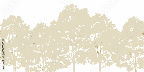 A simple illustration of several trees with a muted beige color palette