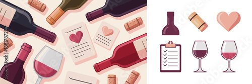 Romantic wine tasting party flat vector illustration