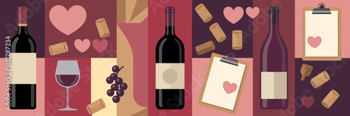 Upscale wine tasting party vector with bottles and corks