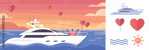 Minimalist yacht party illustration for romantic celebration