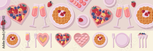 Pastel Valentine brunch vector with waffles and icon sheet