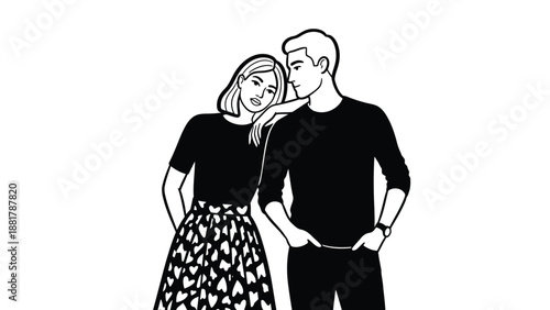 Affectionate couple illustration with a contemporary minimalist style and elegant silhouette
