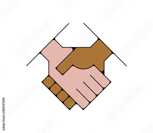 Icône colorée de poignée de main réaliste, accord et partenariat business, deux mains, style flat vectoriel