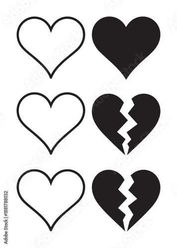 Black and white heart shapes white hearts outline