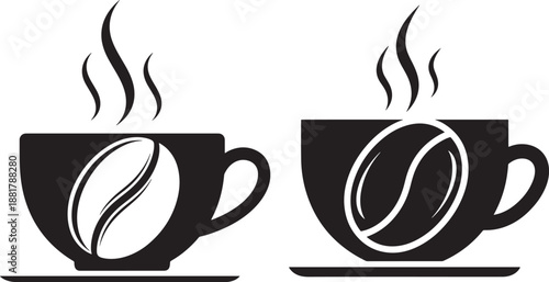 Two cups of coffee silhouette with coffee beans