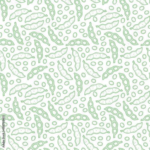 doodle edamame pattern background. green soybeans or peas pattern background. Soybean seamless pattern background. edamame seamless pattern background.