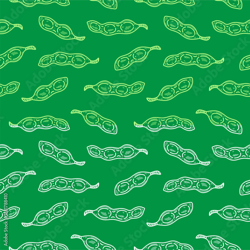 doodle edamame pattern background. green soybeans or peas pattern background. Soybean seamless pattern background. edamame seamless pattern background.