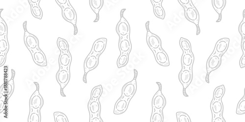 doodle edamame pattern background. green soybeans or peas pattern background. Soybean seamless pattern background. edamame seamless pattern background.