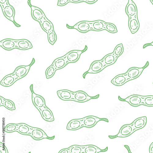 doodle edamame pattern background. green soybeans or peas pattern background. Soybean seamless pattern background. edamame seamless pattern background.