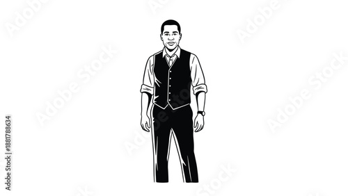 Professional Man in Waistcoat and Rolled-Up Sleeves Standing Confidently