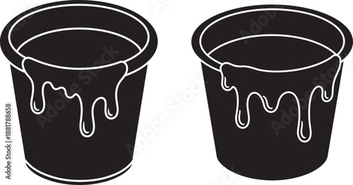 Two bucket silhouette full with paint liquid dripping