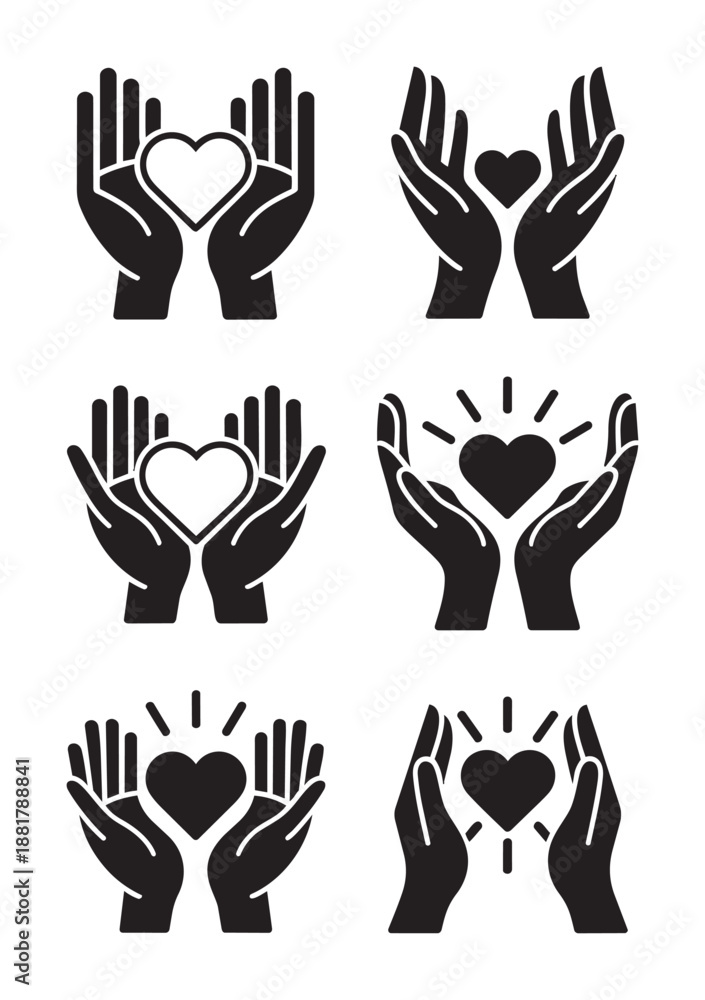 Fototapeta premium Black and white of hands holding hearts symbols