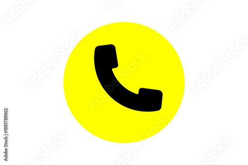 Quadro em tela Yellow and Black Phone Icon - Circular telephone and call contact symbol in Yellow and Black isolated on transparent background for hotline, customer support, and mobile dialer UI
