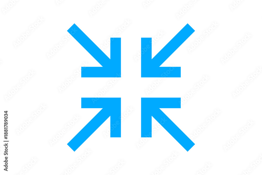 Obraz premium Blue Compress Icon - Minimalist diagonal inward arrows for data compression and window scaling isolated on transparent background for modern web and application design.