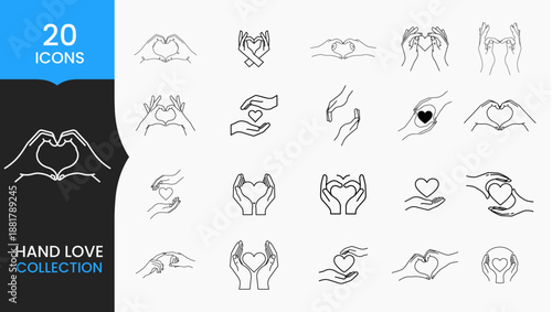 Hand Heart Icon Set – Love, Care & Giving Vector Icons