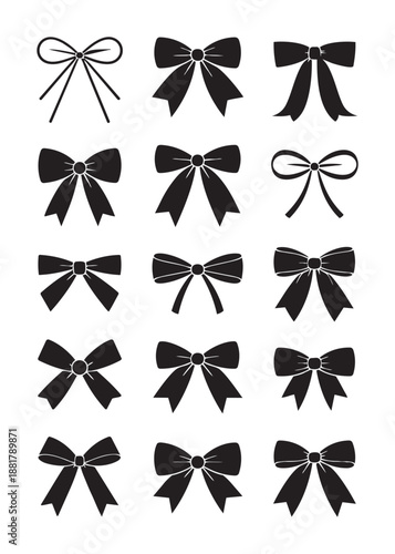 Black bow tie in various styles white bowtie symbol