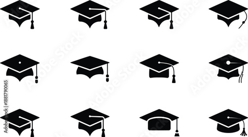 Black graduation caps with tassels white