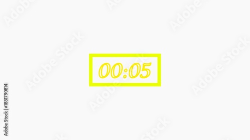 Yellow Digital Countdown Timer 00:05 on White Background Minimal Time Indicator Animation.