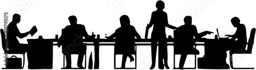 Silhouette of Business Professionals in a Dynamic Meeting and Brainstorming Session Isolated on White Background