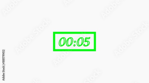 Blue Digital Countdown Timer 00:05 on White Background Minimal Time Indicator Animation.
