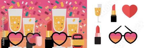 Vibrant Galentine’s Day celebration vector with lipstick icons