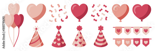 Romantic celebration party elements vector – Ideal for February 14th promotions, gift tags, or blog illustrations.