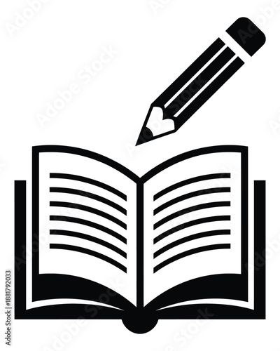 Black pencil writing open book with lines