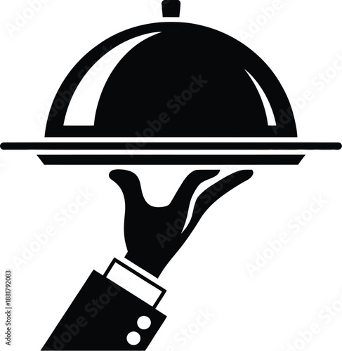 Black silhouette of hand holding covered serving dish