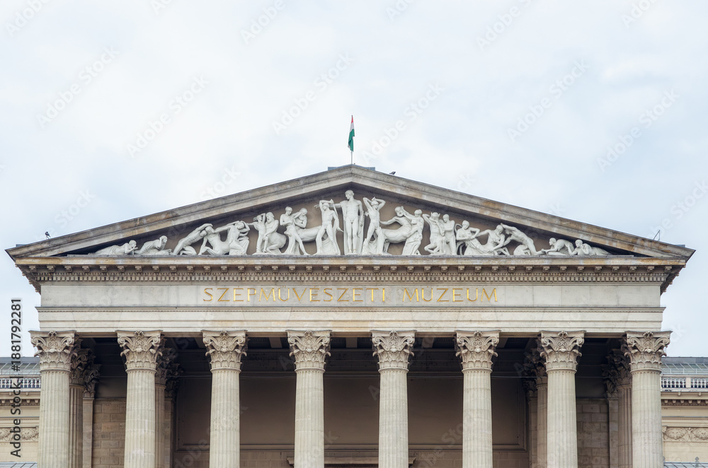 Fototapeta premium The beautiful facade of Szepmuveszeti Museum of Fine Arts, view from Heroes Square in Budapest, Hungary
