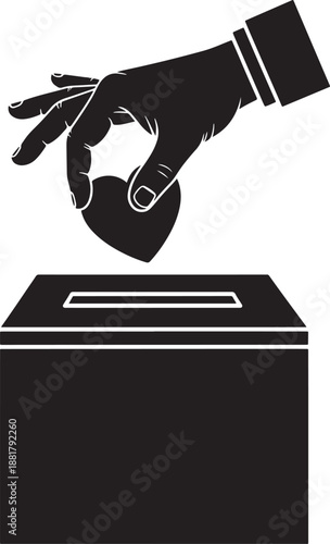 Donation silhouette hand giving heart into box