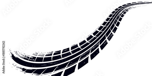 Tire track. Car, bike, motorcycle tyre mark with grunge effect isolated on white background. Wheel footprint on the road. Top view of rubber protector mark. vector