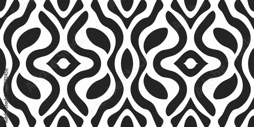 Abstract seamless pattern with flowing black and white organic shapes