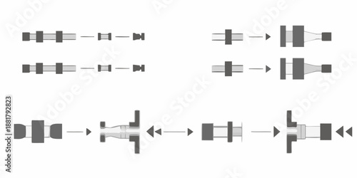 Schematic illustrations of various valve types and fluid control components