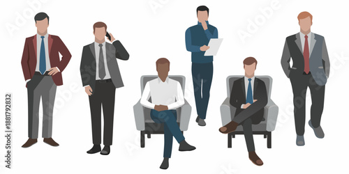 Group of diverse businessmen in suits some seated some standing