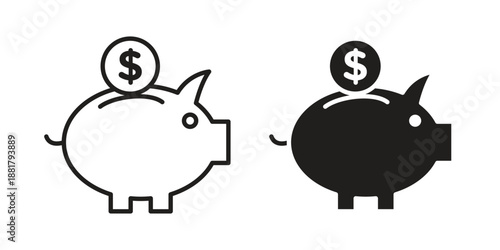 Piggy bank icons. Line Illustration Vector Template. Clipart concept illustration