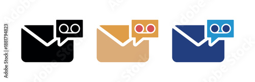 Voicemail Icon Set. Speech Bubble, Tape Reel, Envelope Variants for UI